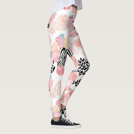  gele roze Floral Animal Print Leggings (Rechts)