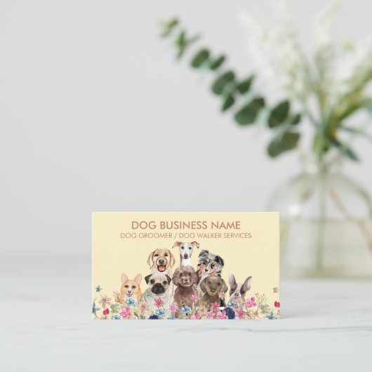Gele roze Floral Botanic Dog Walker Visitekaartje (Staand voorkant)