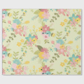 Gele roze groene bloemen cadeaupapier (Vlak)
