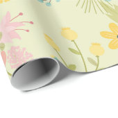 Gele roze groene bloemen cadeaupapier (Rol Hoek)