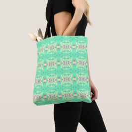 Gele roze groene kunst Deco Pattern Grocery Shop Tote Bag