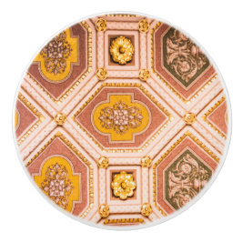 Gele Roze Hongaarse Architectuur Keramische Knop