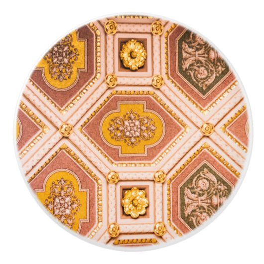 Gele Roze Hongaarse Architectuur Keramische Knop (Voorkant)