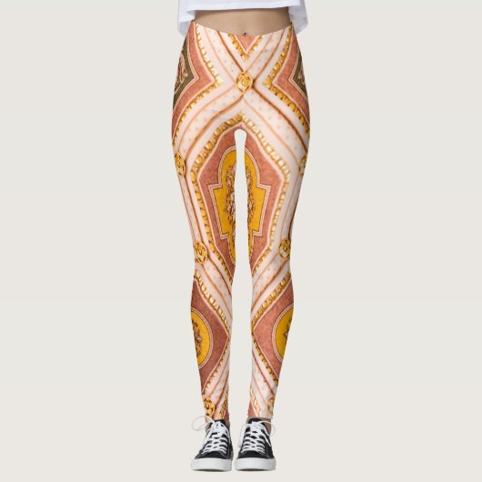 Gele Roze Hongaarse Architectuur Leggings (Voorkant)