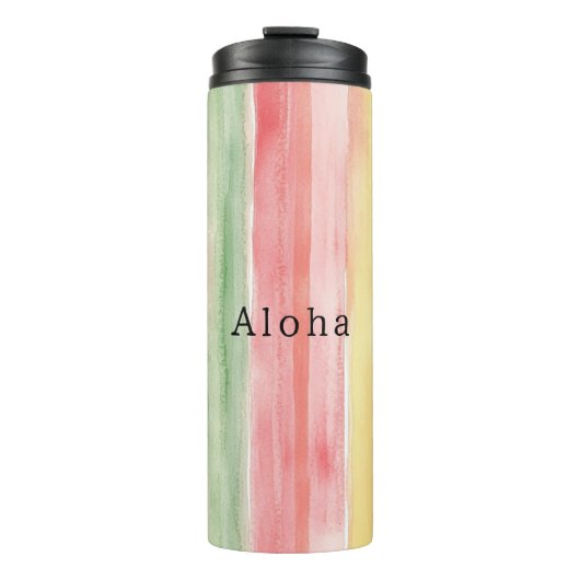 Gele Roze Mint Strepen Aloha Thermosbeker (Voorkant)