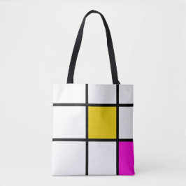 Gele Roze Mondriaanstijl Tote Bag
