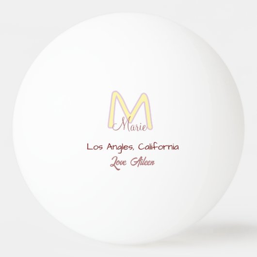 gele roze monogram naam liefde stad marron trendy pingpongbal (Voorkant)