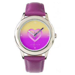 Gele roze ombre kleurverloop bicolor naam tekst horloge