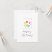 Gele roze Oranje Waterverf Tulp Stems Kaart (Voorkant / Achterkant in situ)