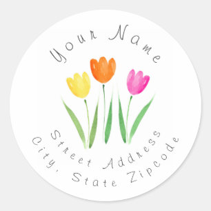Gele, roze, Oranje Waterverf Tulp Stems Labels