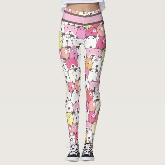 Gele, roze, Oranje & witte honden Leggings (Voorkant)