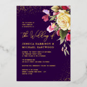  Gele Roze Paarse gouden bruiloft Folie Uitnodiging (Voorkant)