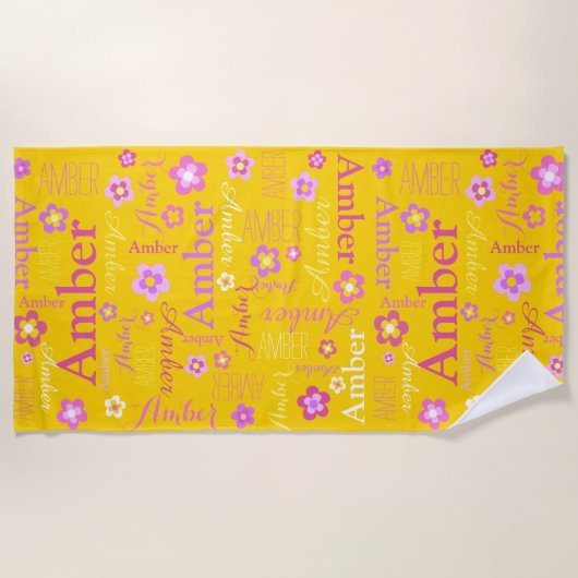 Gele roze paarse meisjes Amberbloem Strandlaken (Voorkant)