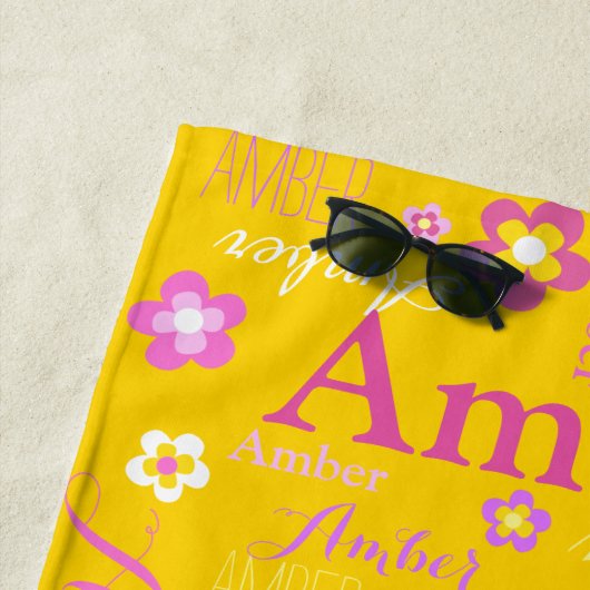 Gele roze paarse meisjes Amberbloem Strandlaken (In situ)