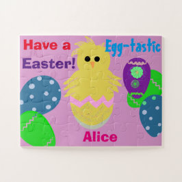 Gele roze paaseieren - Aangepaste naam Legpuzzel