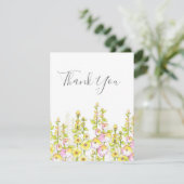 Gele roze pen en Waterverf Gebied van Hollyhocks Bedankkaart (Staand voorkant)