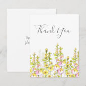 Gele roze pen en Waterverf Gebied van Hollyhocks Bedankkaart (Voorkant / Achterkant)