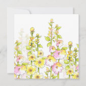 Gele roze pen en Waterverf Gebied van Hollyhocks Notitiekaartje (Voorkant)