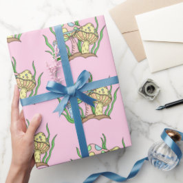 Gele roze Pop Kunststijl Retropaddenstoel Birthday Cadeaupapier