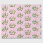 Gele roze Pop Kunststijl Retropaddenstoel Birthday Cadeaupapier (Vlak)