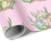 Gele roze Pop Kunststijl Retropaddenstoel Birthday Cadeaupapier (Rol Hoek)