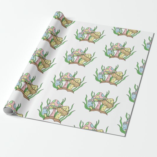 Gele roze Pop Kunststijl Retropaddenstoel Birthday Cadeaupapier (Uitgerold)