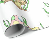 Gele roze Pop Kunststijl Retropaddenstoel Birthday Cadeaupapier (Rol Hoek)