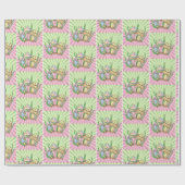 Gele roze Pop Kunststijl Retropaddenstoel Birthday Cadeaupapier (Vlak)