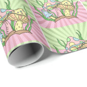 Gele roze Pop Kunststijl Retropaddenstoel Birthday Cadeaupapier (Rol Hoek)