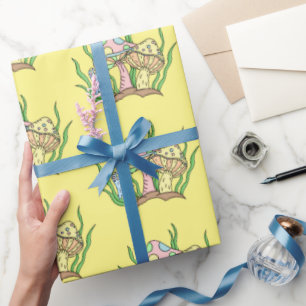 Gele roze Pop Kunststijl Retropaddenstoel Birthday Cadeaupapier