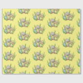 Gele roze Pop Kunststijl Retropaddenstoel Birthday Cadeaupapier (Vlak)