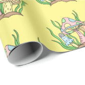 Gele roze Pop Kunststijl Retropaddenstoel Birthday Cadeaupapier (Rol Hoek)