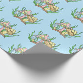 Gele roze Pop Kunststijl Retropaddenstoel Birthday Cadeaupapier (Hoek)