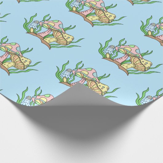 Gele roze Pop Kunststijl Retropaddenstoel Birthday Cadeaupapier (Hoek)