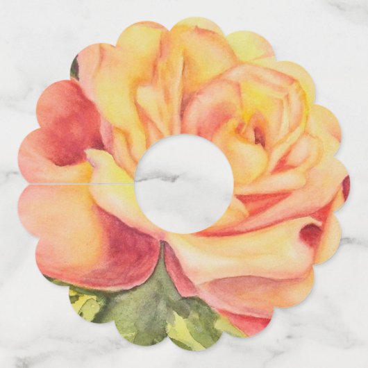 Gele Roze Roos Wijnglaslabel (Voorkant)