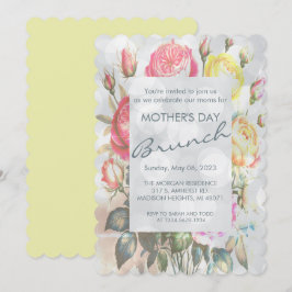 Gele Roze Rozen Bloemen Moederdag Brunch Kaart
