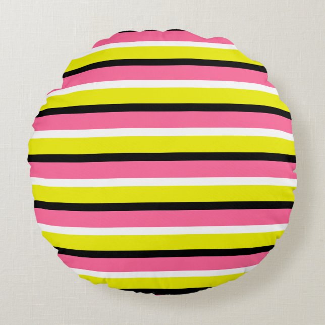 Gele roze strepen patroon rond kussen (Voorkant)