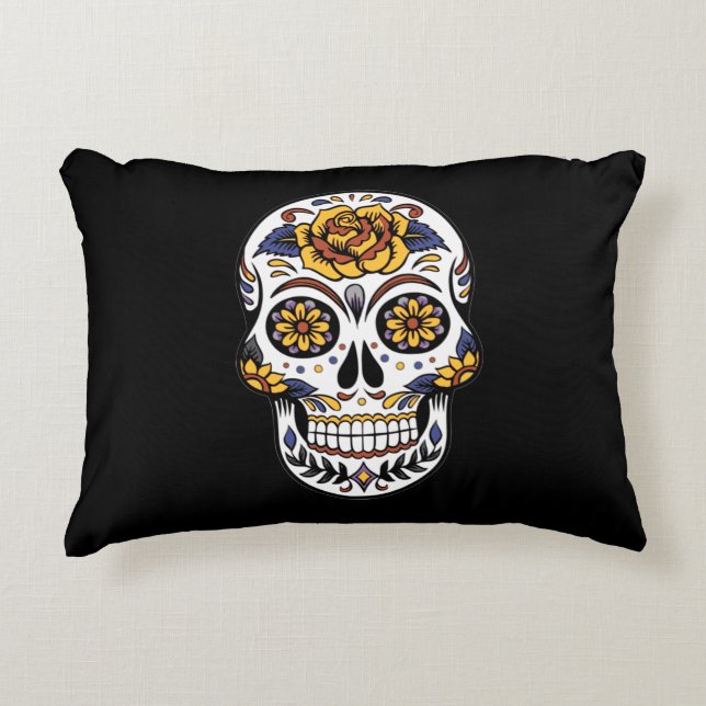 Gele roze Suikerhuid op zwart Accent Kussen (Voorkant)