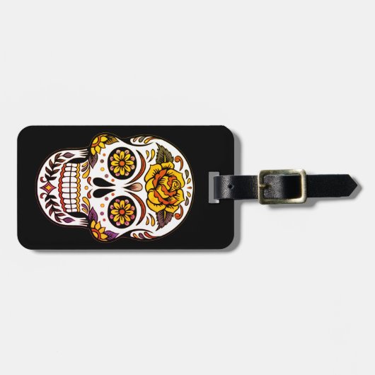 Gele roze Suikerhuid op zwart Bagagelabel (Voorkant horizontaal)