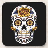 Gele roze Suikerhuid op zwart Bier Onderzetter (Voorkant)