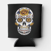 Gele roze Suikerhuid op zwart Blikjeskoeler (Voorkant)