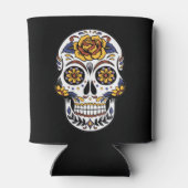 Gele roze Suikerhuid op zwart Blikjeskoeler (Achterkant)