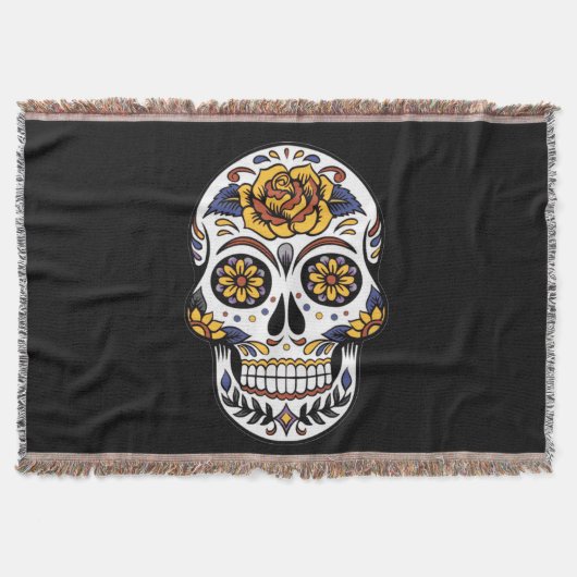 Gele roze Suikerhuid op zwart Deken (Voorkant)