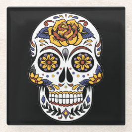 Gele roze Suikerhuid op zwart Glazen Onderzetter