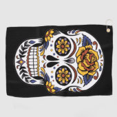 Gele roze Suikerhuid op zwart Golfhanddoek (Horizontaal)