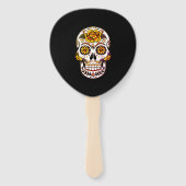 Gele roze Suikerhuid op zwart Handwaaier (Achterkant)