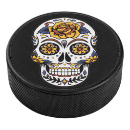 Gele roze Suikerhuid op zwart Hockey Puck