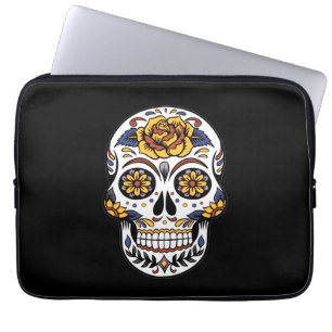 Gele roze Suikerhuid op zwart Laptop Sleeve