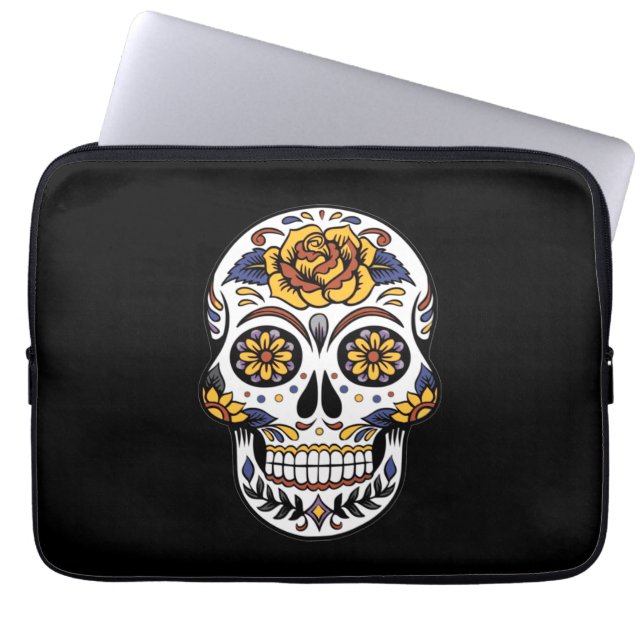 Gele roze Suikerhuid op zwart Laptop Sleeve (Voorkant)