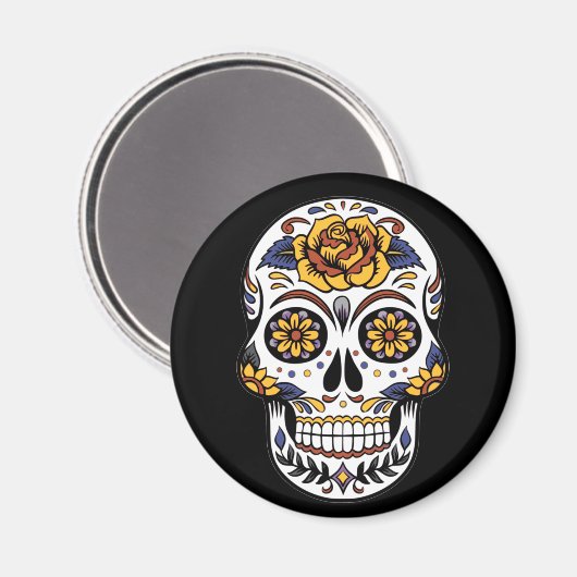 Gele roze Suikerhuid op zwart Magneet (Voorkant / Achterkant)